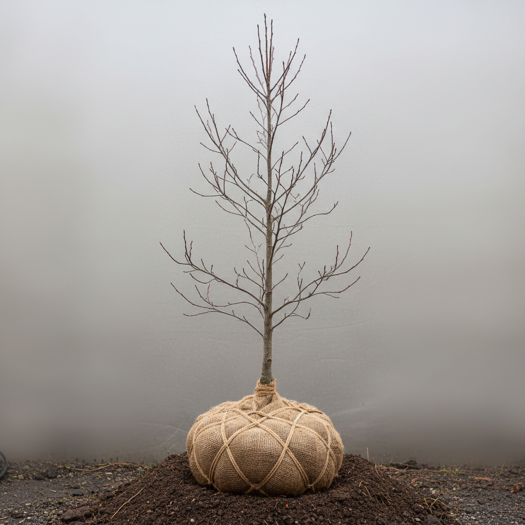 Amelanchier lamarckii rootball wrapped in hessian