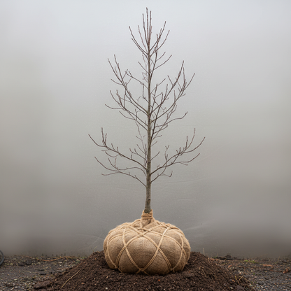 Amelanchier lamarckii rootball wrapped in hessian