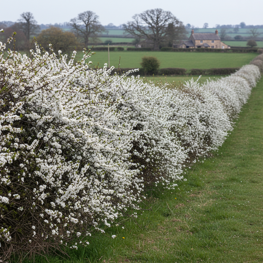 Blackthorn Hedgerow in Blossom