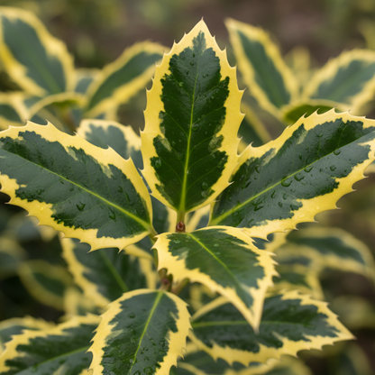 Golden King Holly Leaves Close-up
