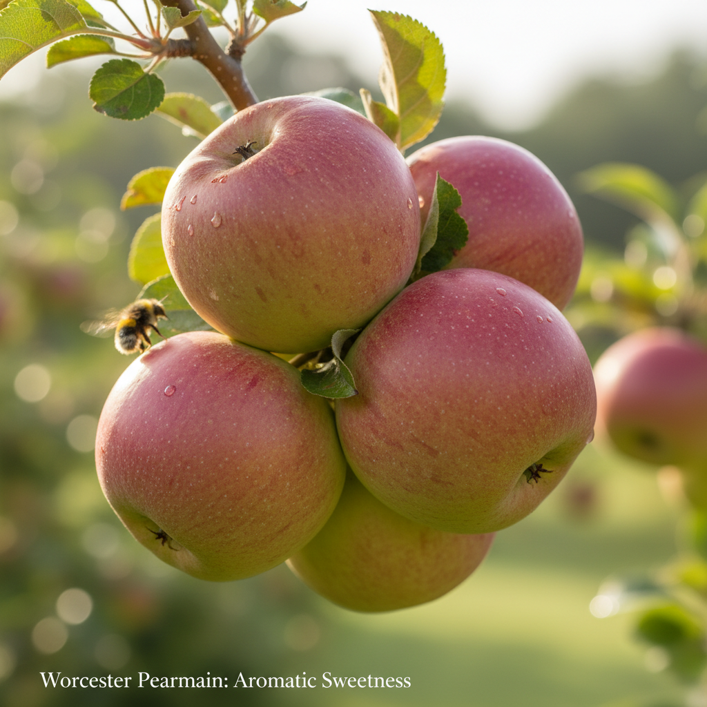 Worcester Pearmain apples close-up